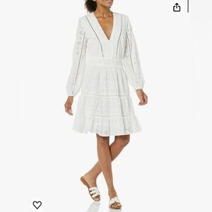 Guess Eyelet White Dress Women XL midi long sleeve modest granny core cottage